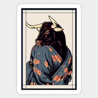 Wild ox japanese with kimono vintage Sticker